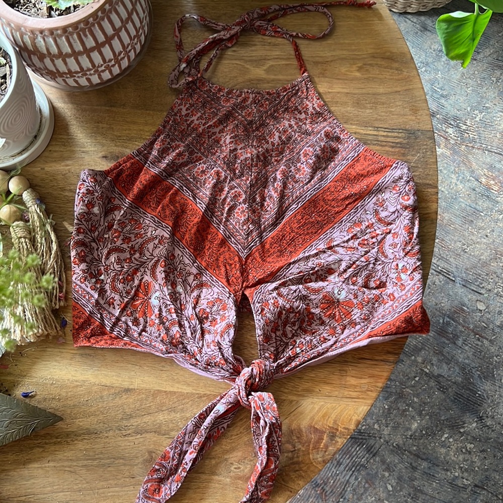 American Eagle cropped paisley halter top